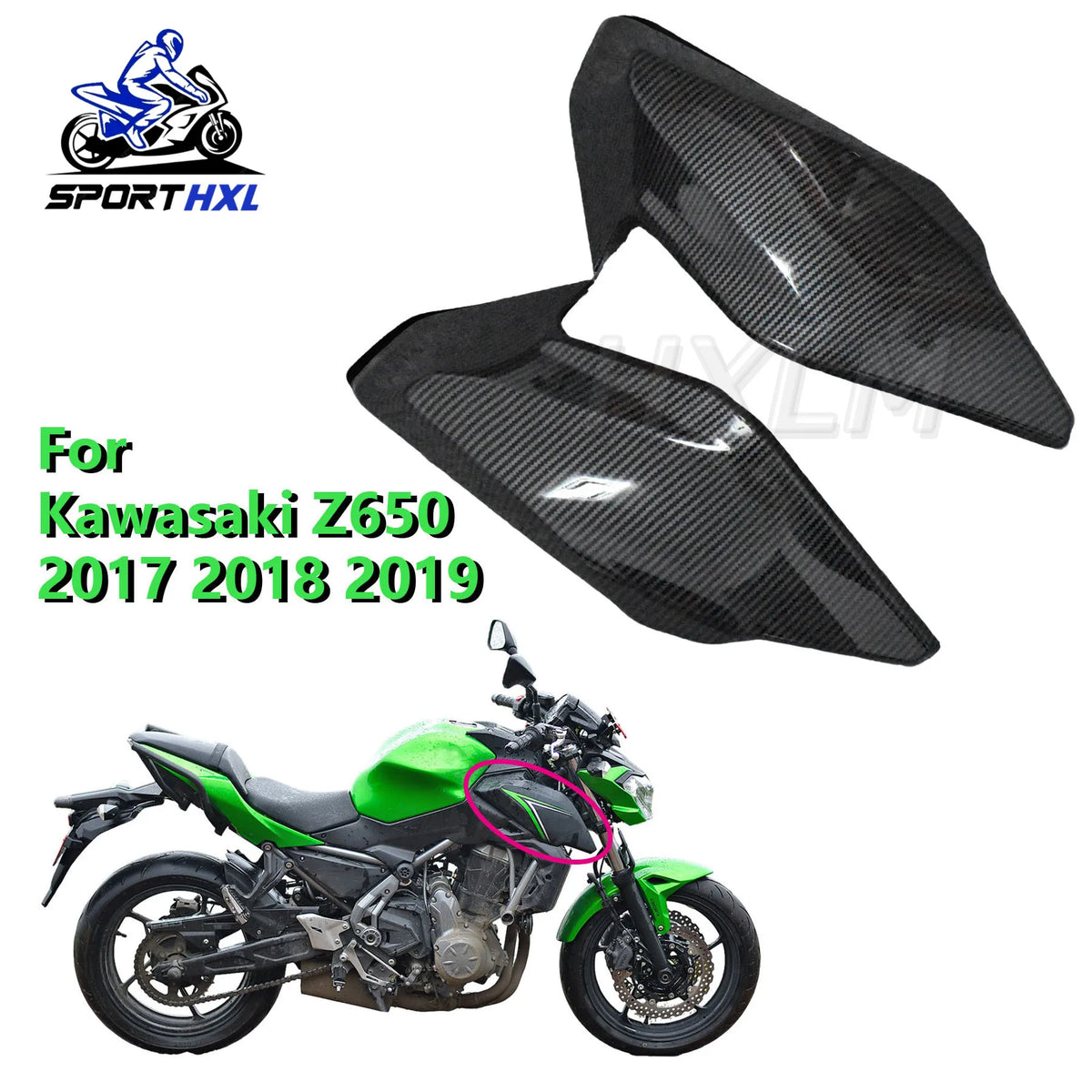For KAWASAKI Z650 2017-2019 Carbon Fiber Color Side Air Duct Cover Fairing Insert Part 2017 2018 2019