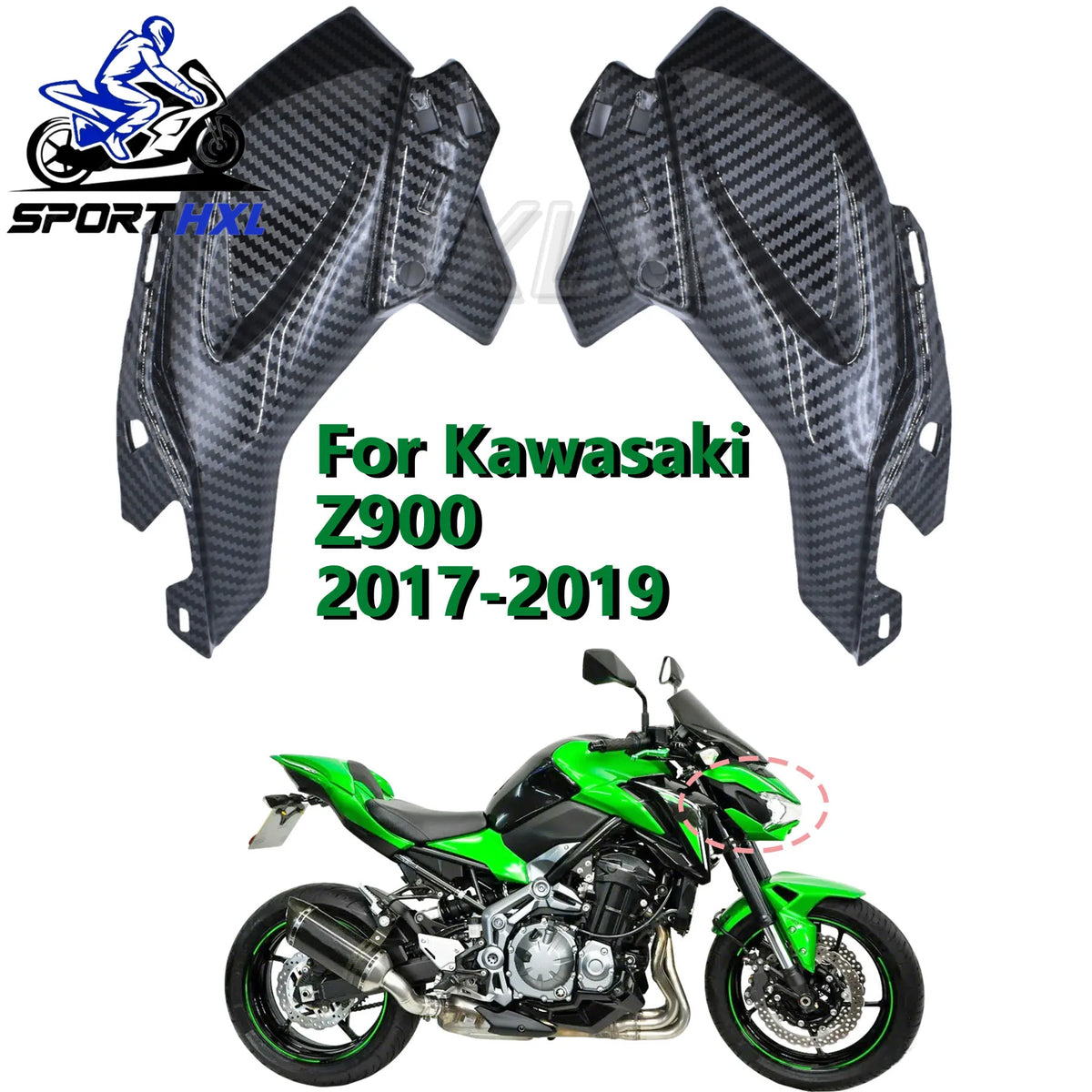 Full Motorcycle Carbon Fiber Front Side Nose Cover Headlight Panel Fairing Injection For Kawasaki Z900 2017 2018 2019 ABS sing