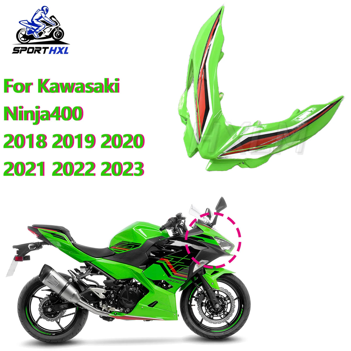 Front Head Upper Nose Fairing Headlight Deflector Plate Shroud Cover Cowling For Ninja400 FOR NINJA250 2018-2020-2023