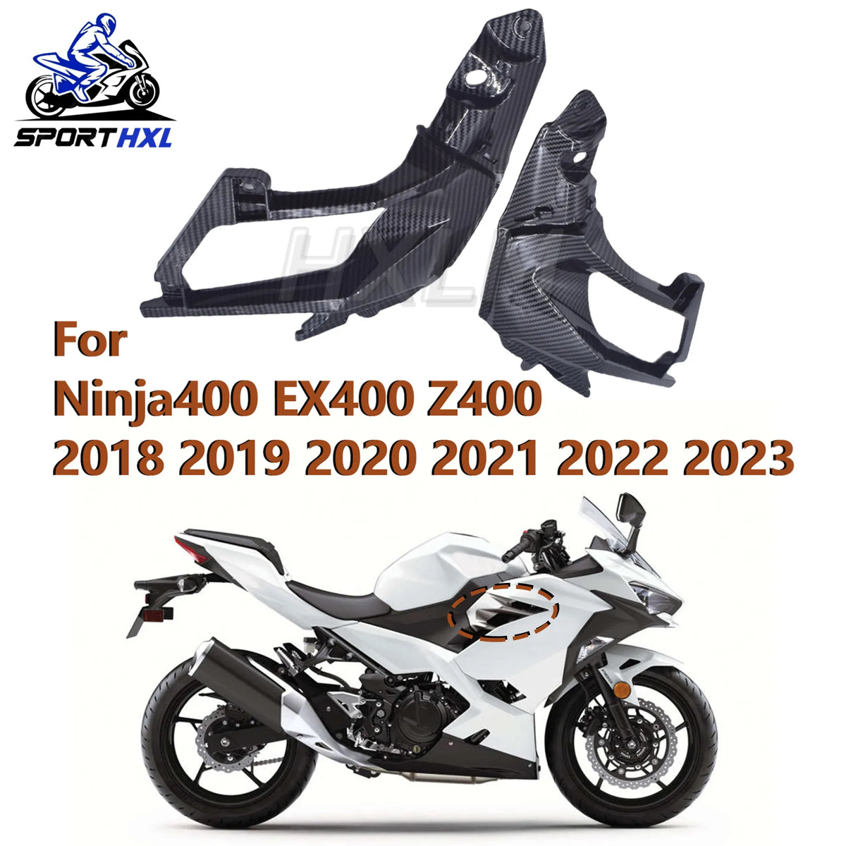 Front Upper Side Cover Panel Trim Fairing Frame Guard Air Intake Cowling For NINJA400 ninja250 2018-2023 and 2019 2020