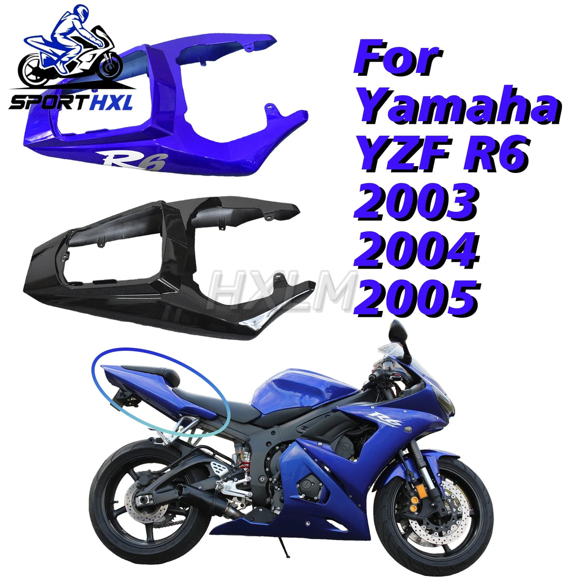 For Yamaha YZF R6 2003 2004 2005 Motorcycle Pillion Rear Seat Cover Cowl Solo Fairing Passenger Blue Black 600 03 04 05