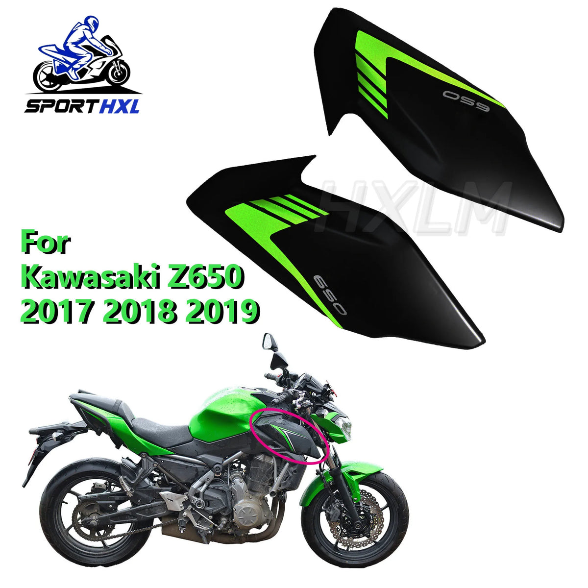 Motorcycle Radiator Side Cover Panel Fairing For Kawasaki Z 650 2017 2018 2019 Front Gas Tank Side Cover Panel Trim Cowl