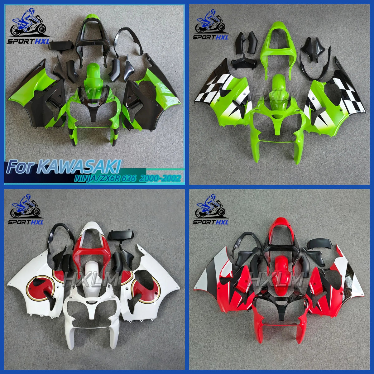 Plastic Fairings For Kawasaki ZX 6R 2000 - 2002 Green Black Body Kits For Kawasaki ZX6r 2001 Fairing 636 ZX-6r 00 01 02