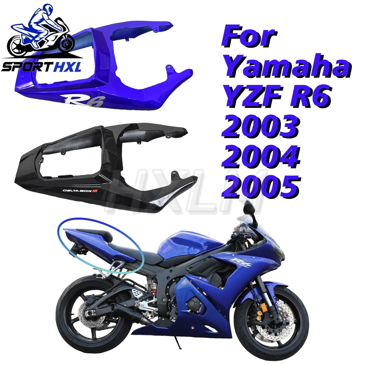 Black cowl For Yamaha YZ R6 2003-2005 Rear tail Rear 2004 reat cover Rear fairing Rear cover Molded Plastic Injection ABS Parts