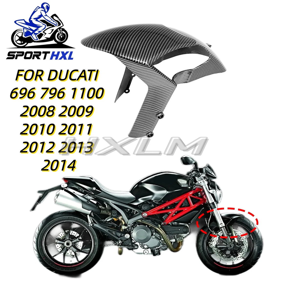 Motorcycle fairing for DUCATI 696 796 1100 2008 2009-2014 Carbon painted look front mudguard