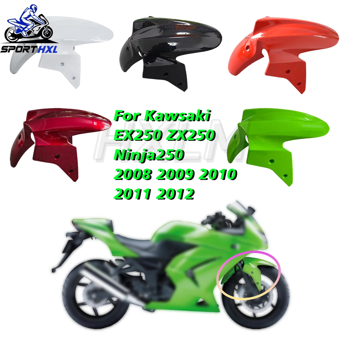 ABS 08-12 Front Protector For Kawasaki Ninja250 EX250 ZX250 2008-2012 Front Fender Front Mudguard Injection Parts
