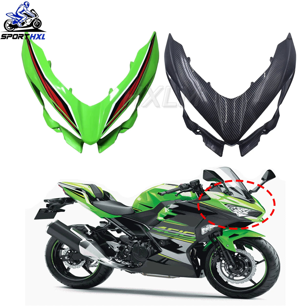 Front Head Upper Nose Fairing Headlight Deflector Plate Shroud Cover Cowling For Ninja400 NINJA250 2018 2019 2020 2021 2022 2023