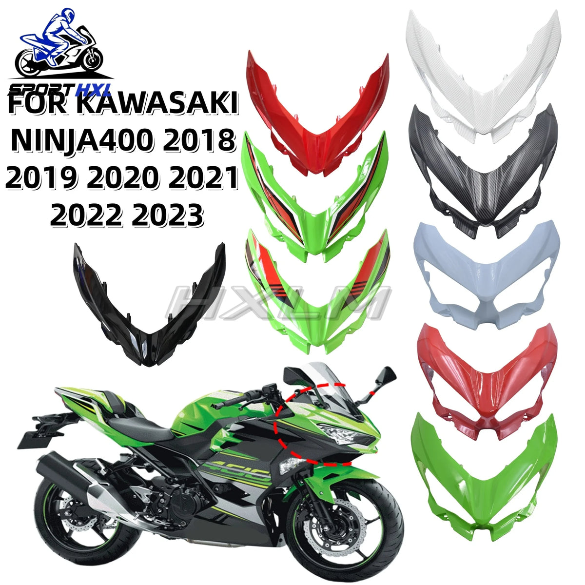 Front Headlight Fairing For Kawasaki Ninja 400 Carbon Painted look Fairing For Kawasaki Ninja 400 2018-2023 Front Headlight