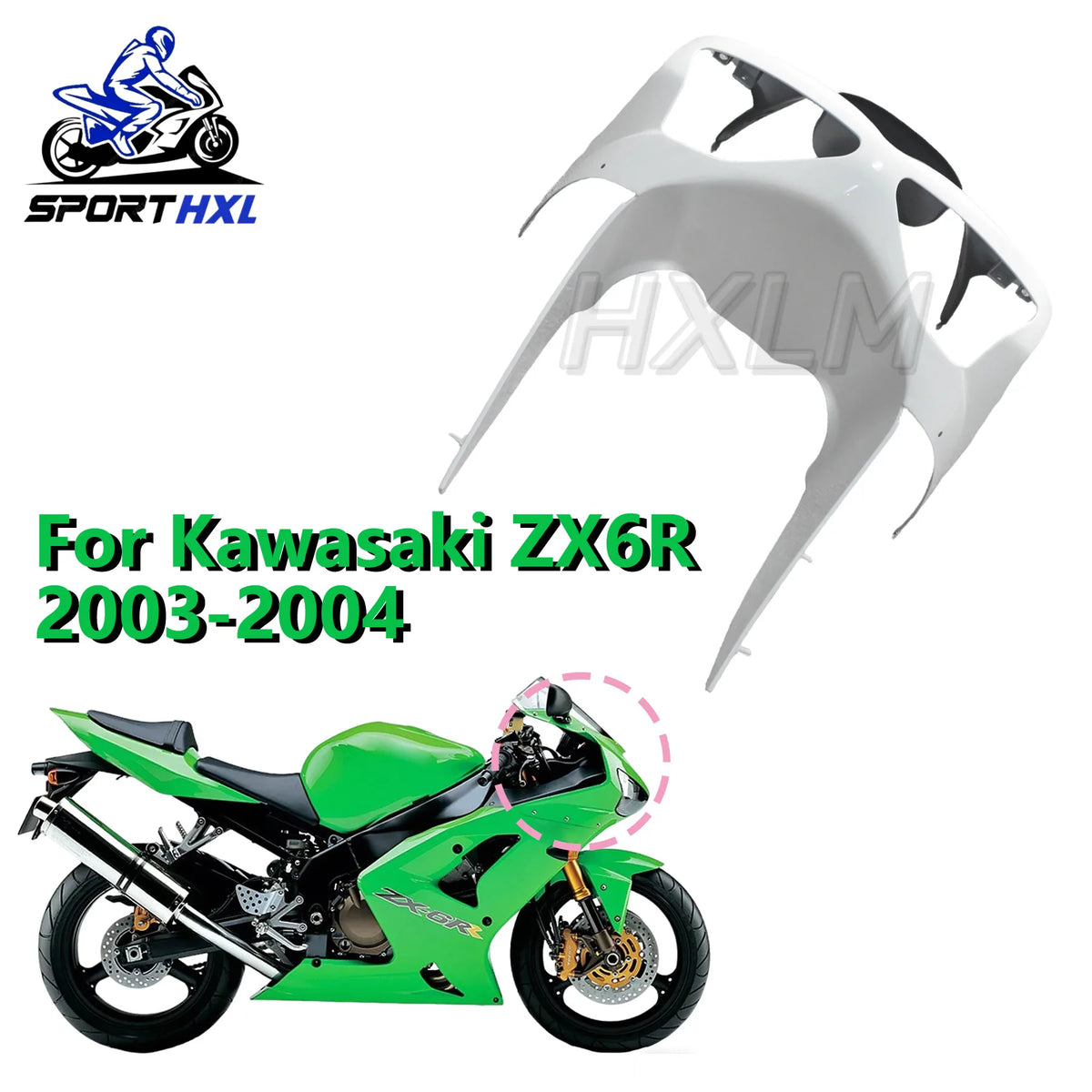 Head Front Upper Nose Injection Fairing For Kawasaki Ninja ZX6R 2003 2004 anding 03 04 year