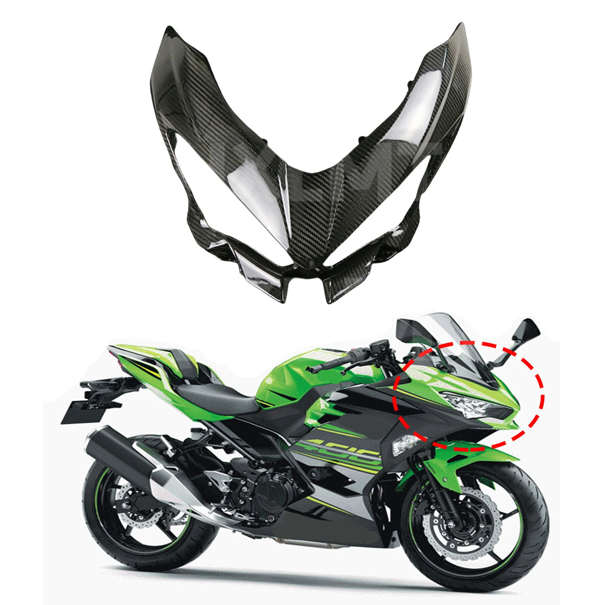 Front Headlight Fairing For Kawasaki Ninja 400 Carbon Fiber Fairing For Kawasaki Ninja 400 2018-2023 Front Headlight Fairing