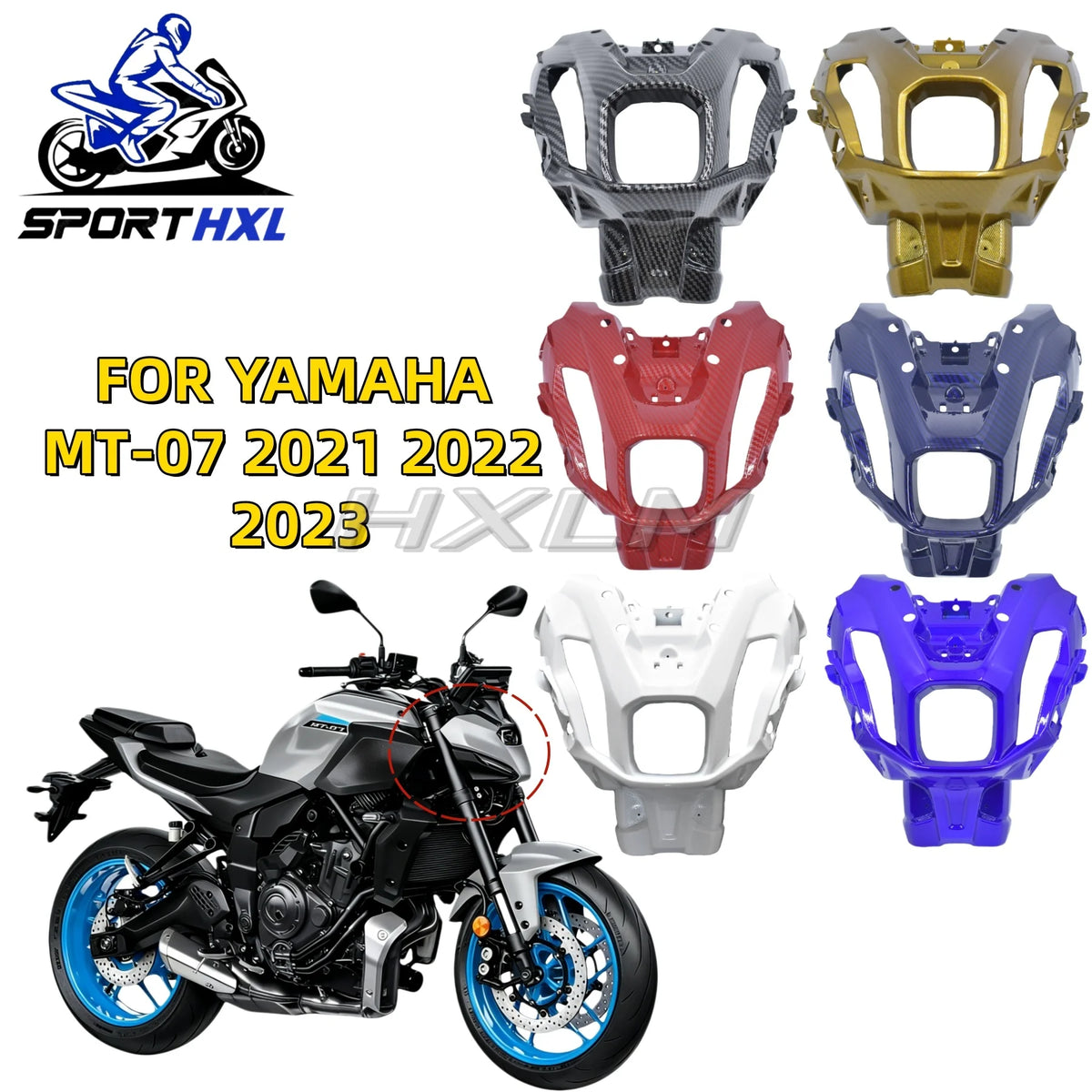 Fit for YAMAHA MT07 MT-07 2021-2023 Motorcycle Headlight Front Fairing Nose Cowl Set MT 07 2021 2022 2023 Headlamp Side light