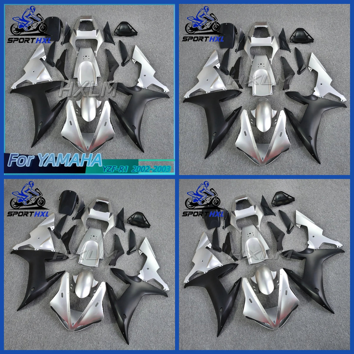 Motorcycle Silver Black Fairing Kit Fit For YAMAHA YZF R1 2002 2003 YZF-R1 02 03 Full Fairings Bodywork Replacement Protection